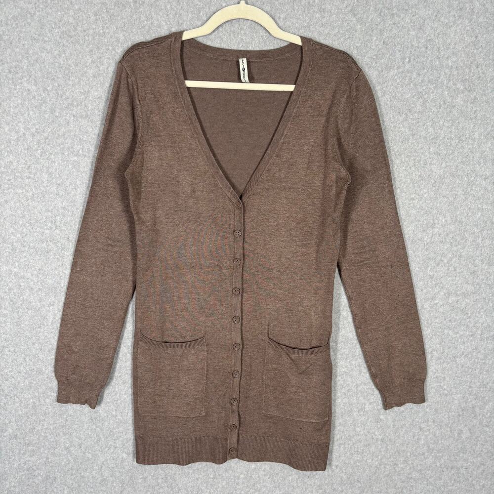 Neutral Cardigan Sweater Medium Brown Tunic‎ Button Grandpa Academia Longline